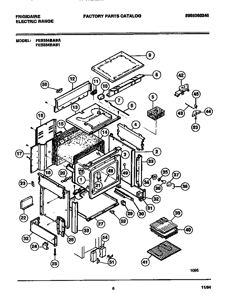 BODY Diagram and Parts List for FES354BABC  Frigidaire Range