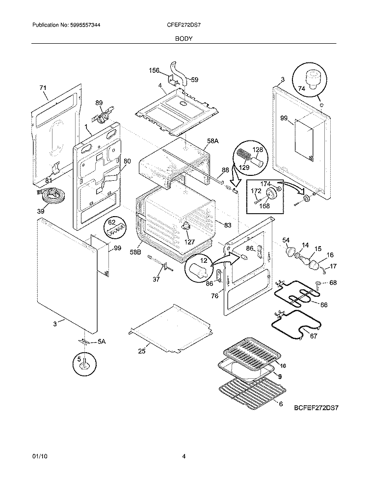 BODY Diagram and Parts List for CFEF272DS7  Frigidaire Range