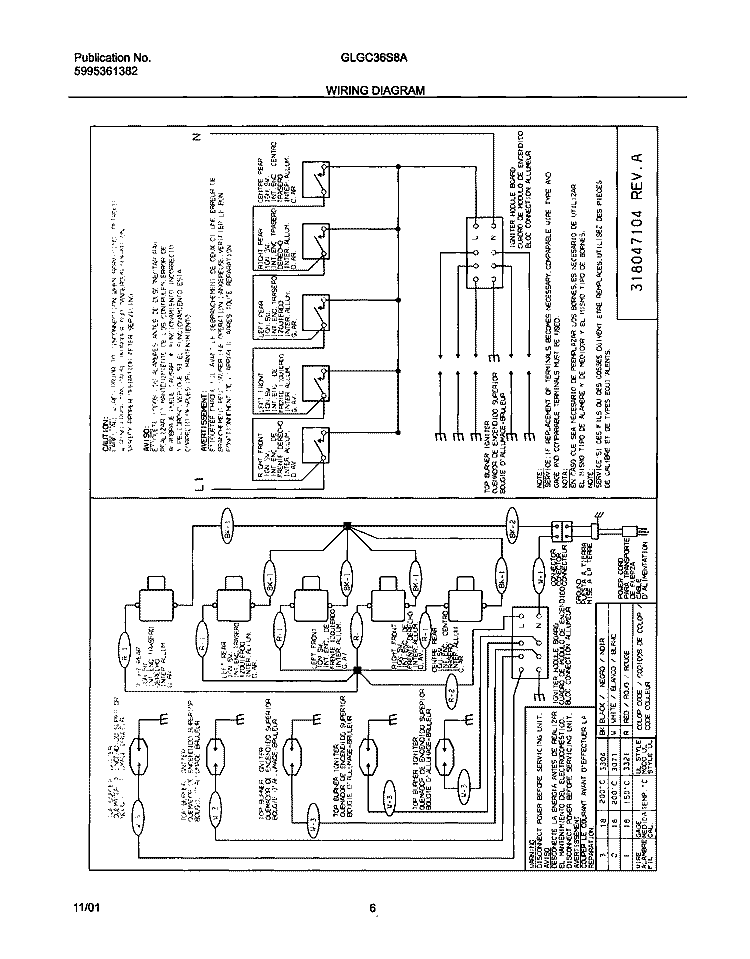 WIRING DIAGRAM Diagram and Parts List for GLGC36S8AQA  Frigidaire Cooktop