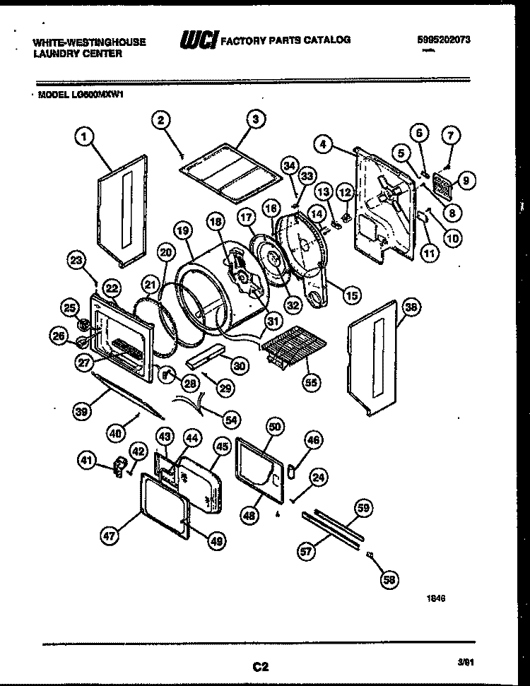 CABINET AND COMPONENT PARTS Diagram and Parts List for LG600MXD1  Frigidaire Washer Dryer Combo