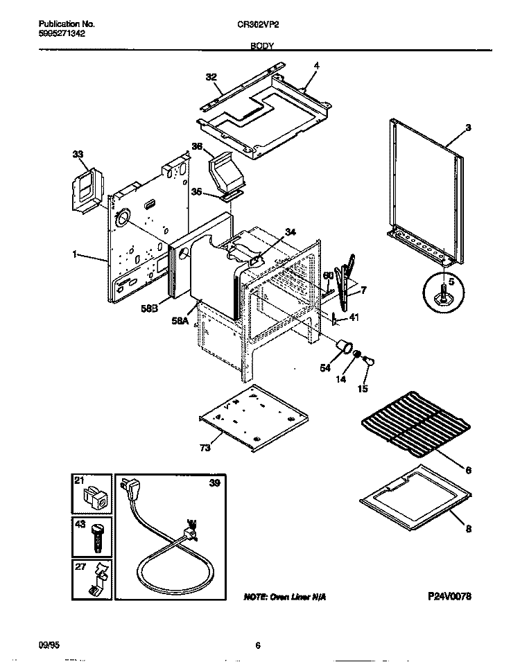 BODY Diagram and Parts List for CR302VP2W03  Frigidaire Range