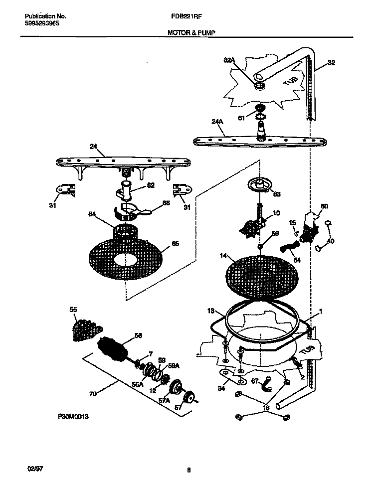 MOTOR & PUMP Diagram and Parts List for FDB221RFR2  Frigidaire Dishwasher