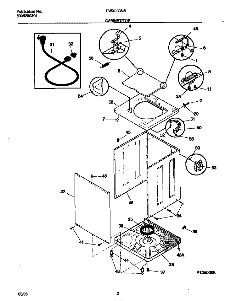 CABINET / TOP Diagram and Parts List for FWX233NBS3  Frigidaire Washer