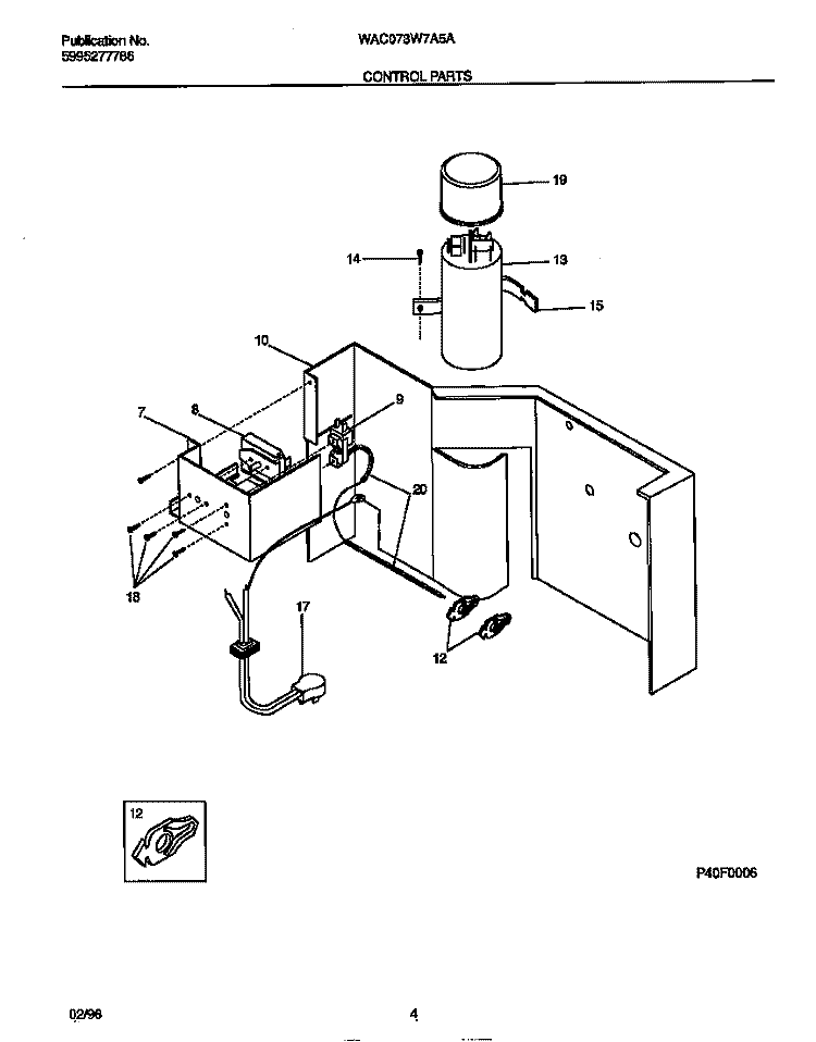 CONTROL PARTS Diagram and Parts List for WAC073W7A5A  Frigidaire Air Conditioner