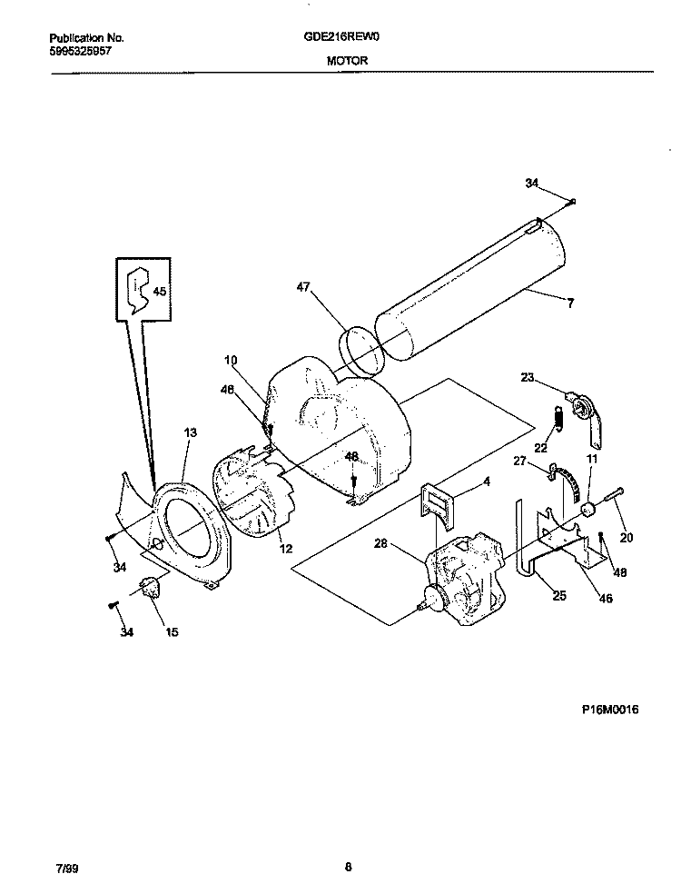P16M0016 MOTOR, BLOWER Diagram and Parts List for GDE216REW0  Gibson Dryer