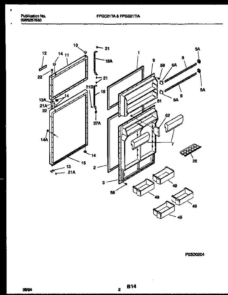 DOOR PARTS Diagram and Parts List for FPGC21TAL2  Frigidaire Refrigerator
