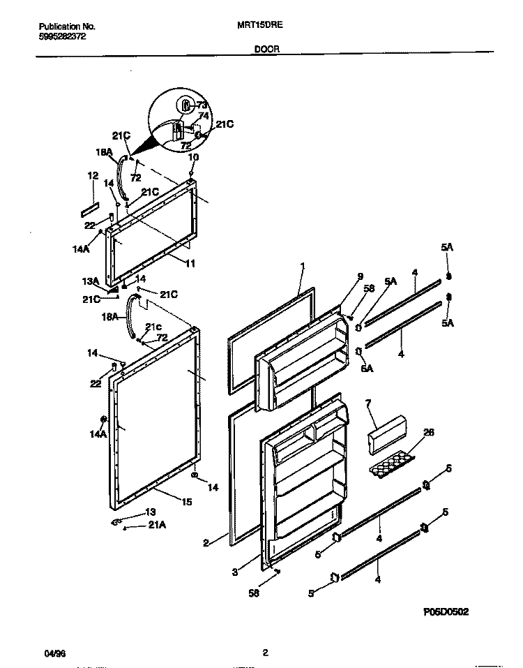 DOOR Diagram and Parts List for MRT15DRED0  Frigidaire Refrigerator
