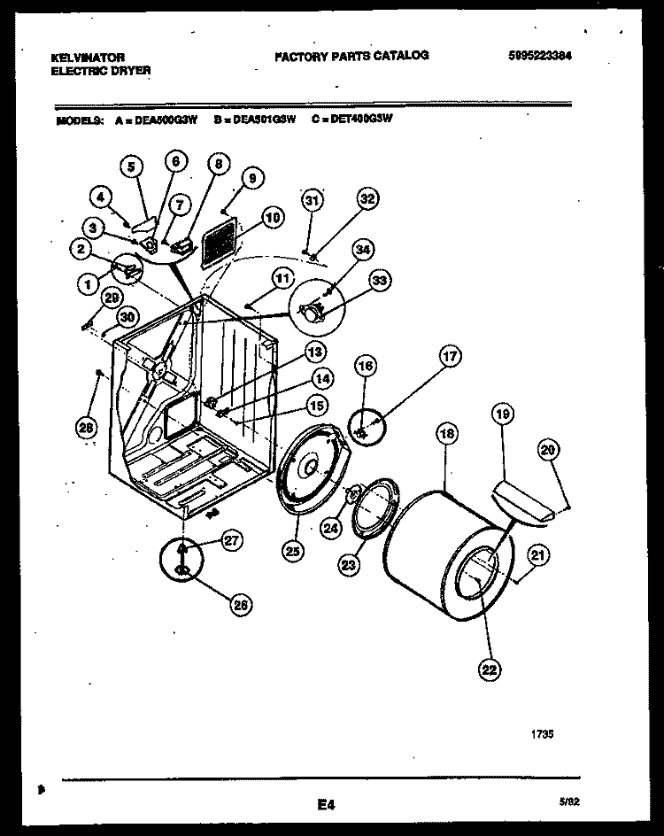 CABINET AND COMPONENT PARTS Diagram and Parts List for DEA501G3W  Kelvinator Dryer
