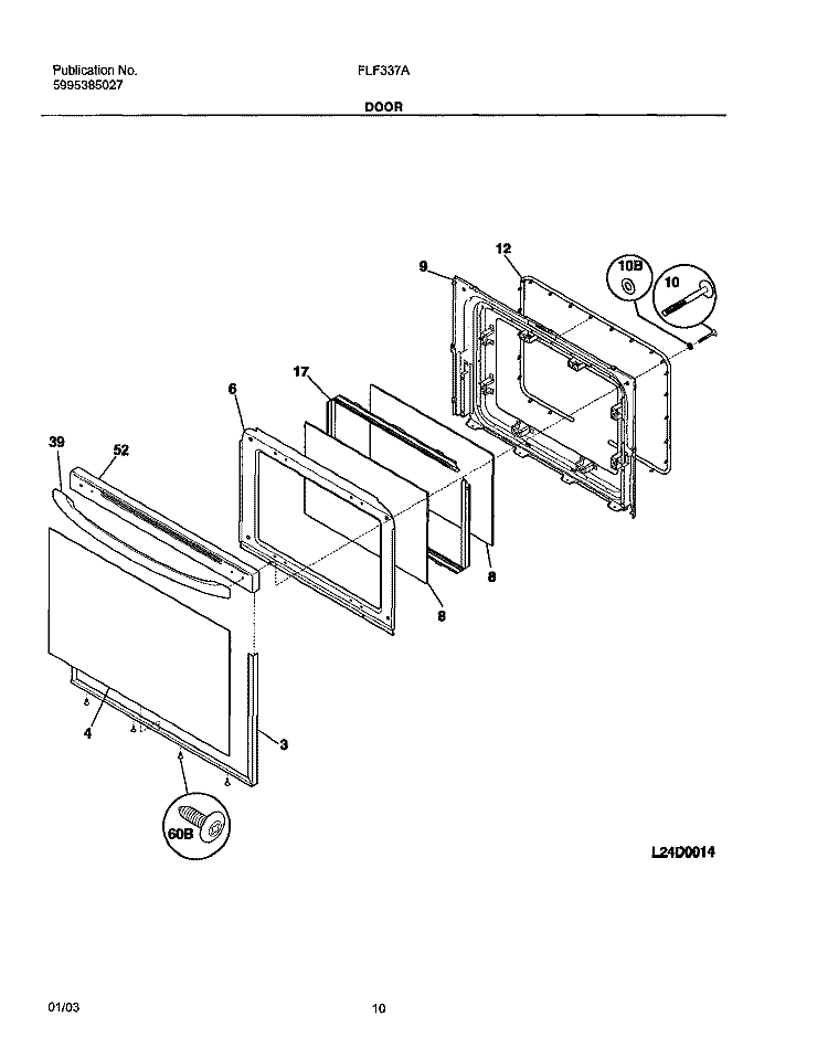 DOOR Diagram and Parts List for FLF337AUC  Frigidaire Range