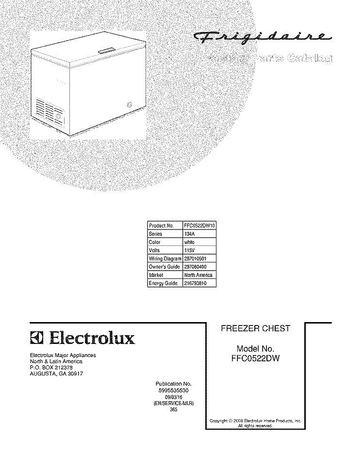 COVER Diagram and Parts List for FFC0522DW10  Frigidaire Freezer