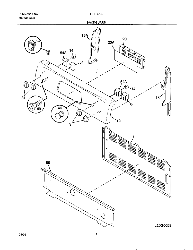 BACKGUARD Diagram and Parts List for FEF355AUA  Frigidaire Range
