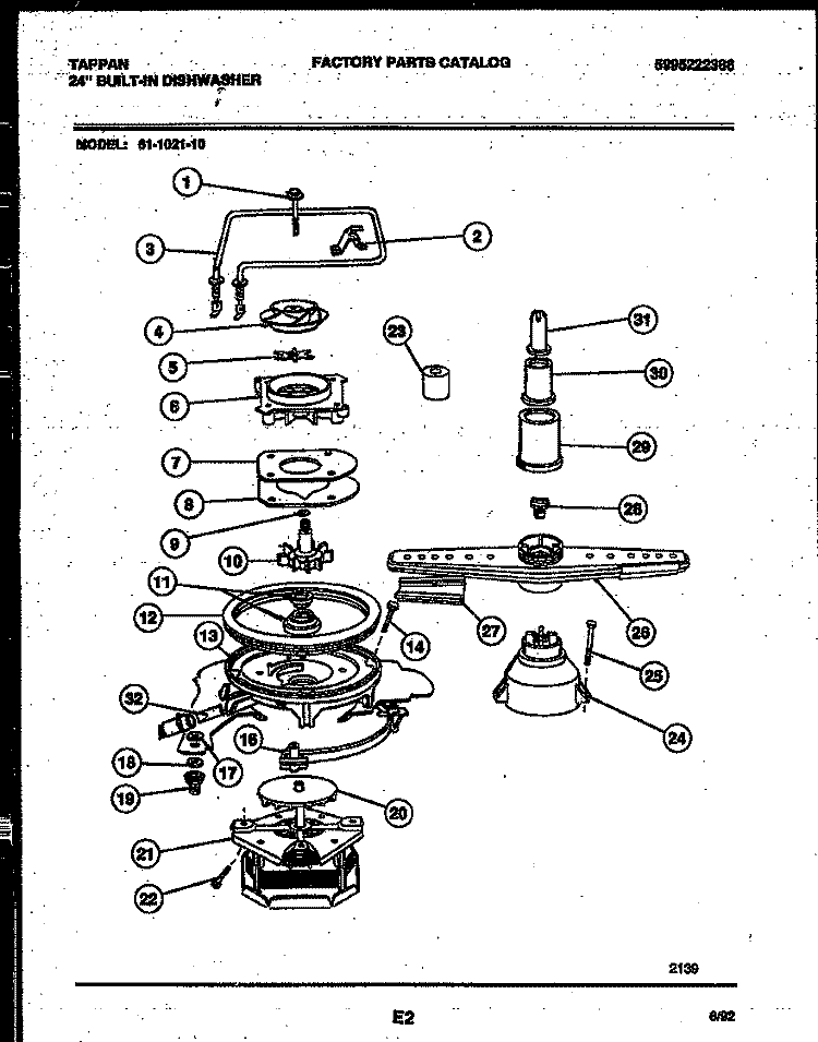 MOTOR PUMP PARTS Diagram and Parts List for 61-1021-10-00  Tappan Dishwasher