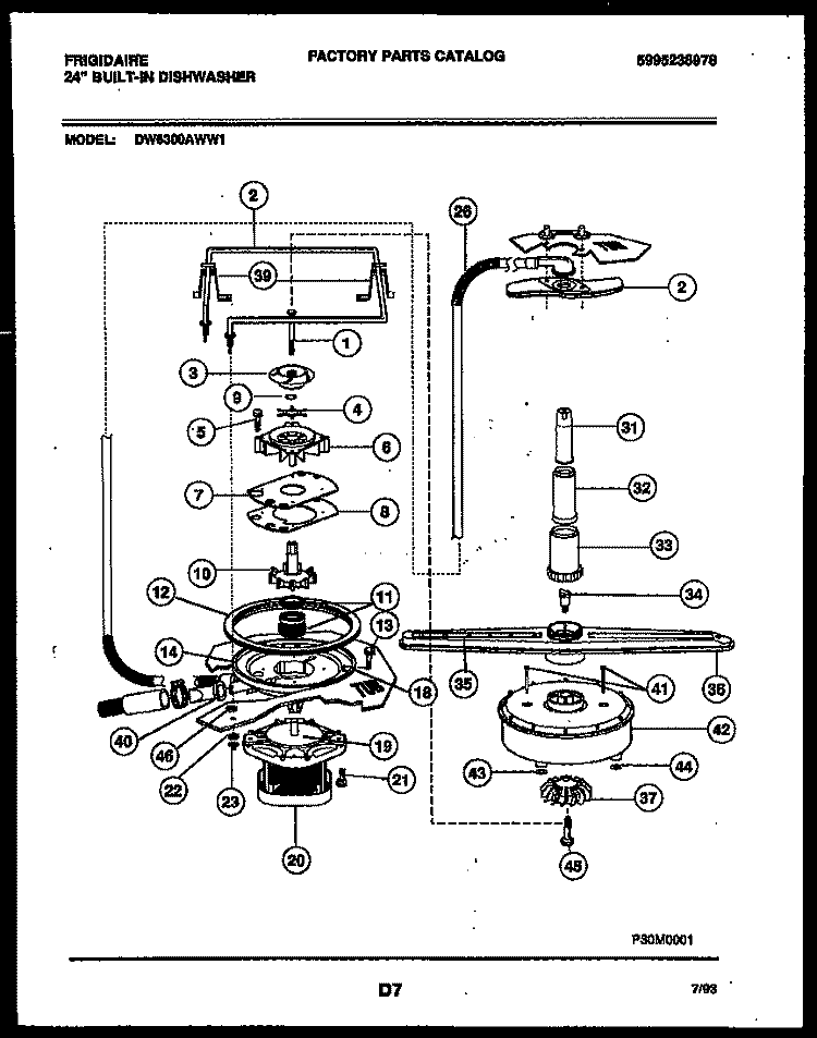 MOTOR PUMP PARTS Diagram and Parts List for DW6300AWW1  Frigidaire Dishwasher