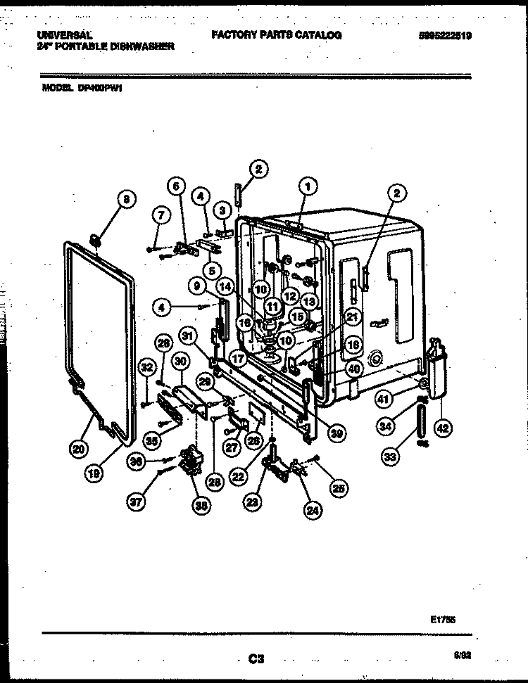TUB AND FRAME PARTS Diagram and Parts List for DP400PWW1  Frigidaire Dishwasher