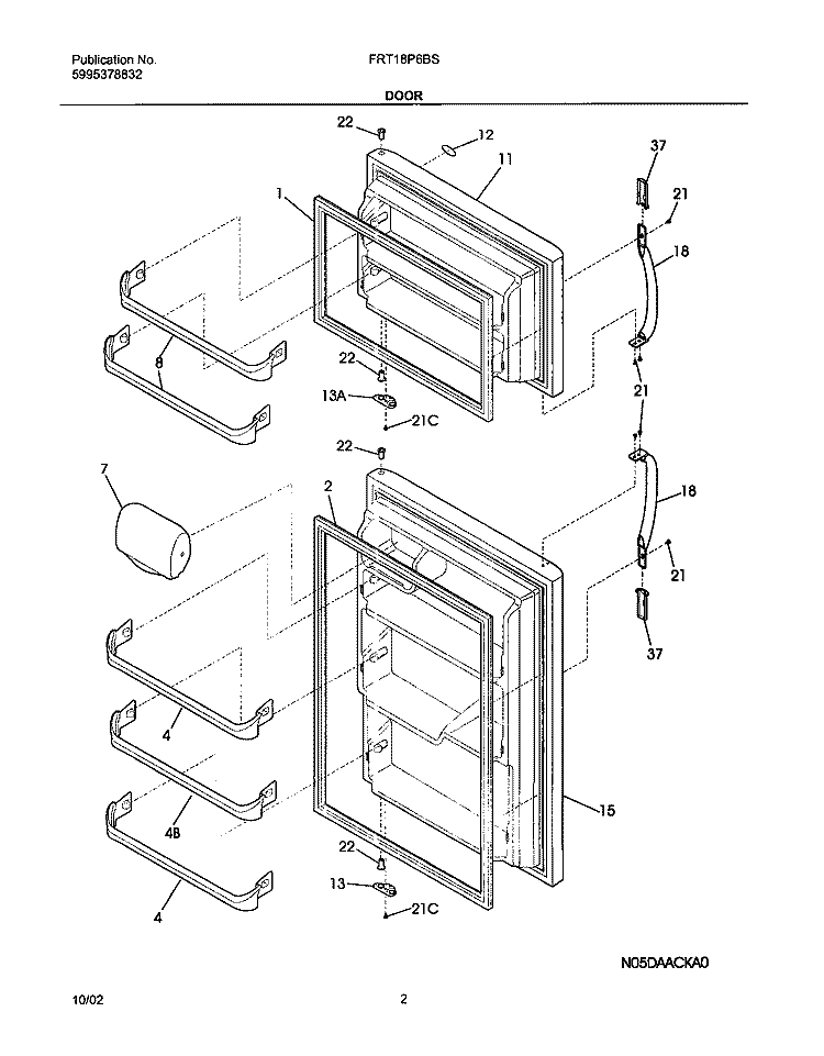 DOORS Diagram and Parts List for FRT18P6BSB7  Frigidaire Refrigerator