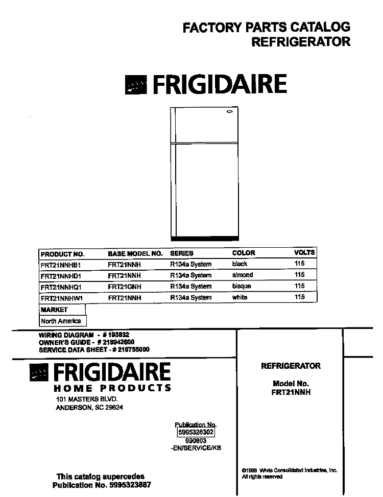 COVER Diagram and Parts List for FRT21NNHQ1  Frigidaire Refrigerator