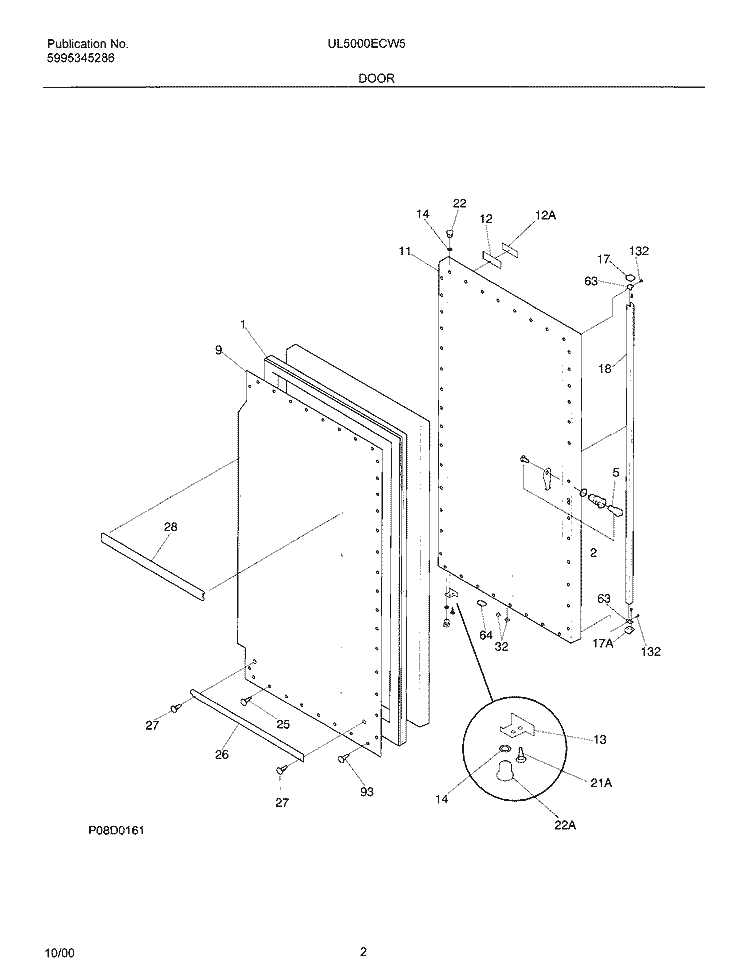 DOOR Diagram and Parts List for UL5000ECW5  Frigidaire Freezer