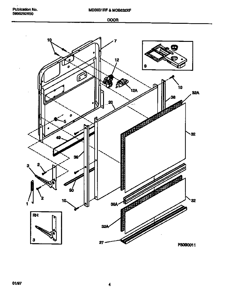 DOOR Diagram and Parts List for MDB632XFS2  Frigidaire Dishwasher