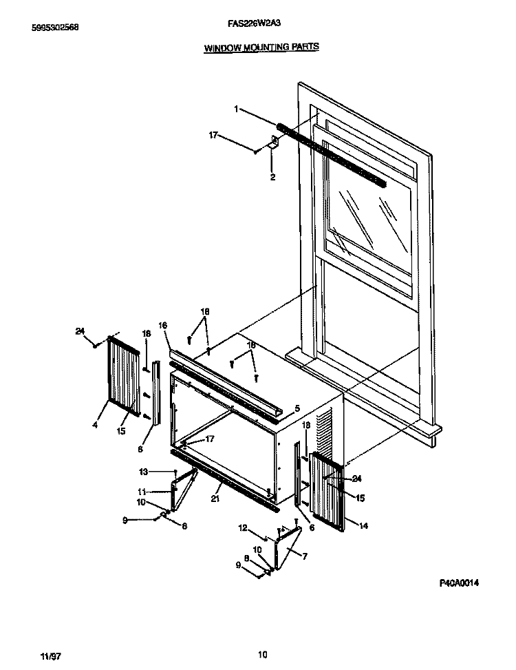 WINDOW MOUNTING PARTS Diagram and Parts List for FAS226W2A3  Frigidaire Air Conditioner