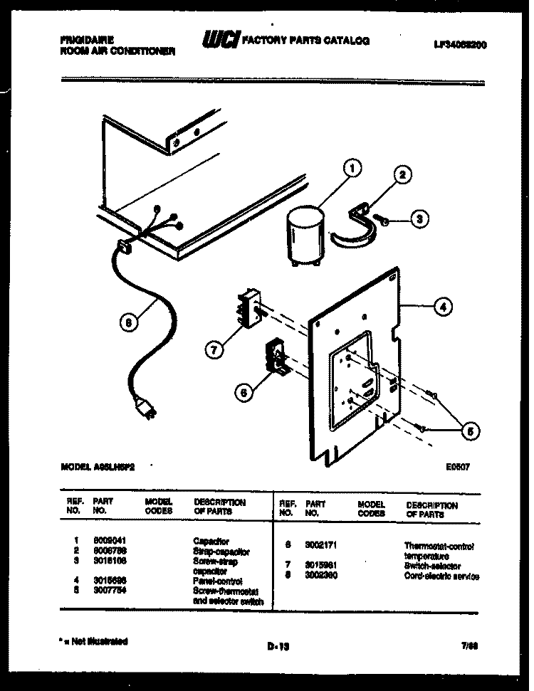 ELECTRICAL PARTS Diagram and Parts List for A05LH5F2  Frigidaire Air Conditioner