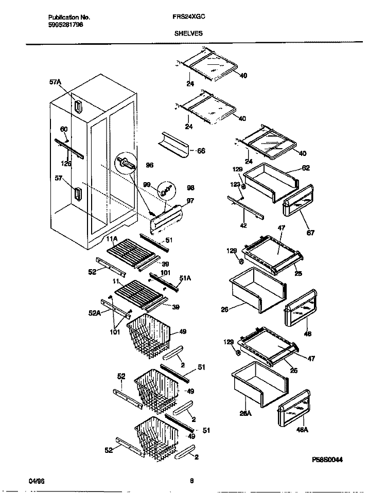SHELVES Diagram and Parts List for FRS24XGCB2  Frigidaire Refrigerator