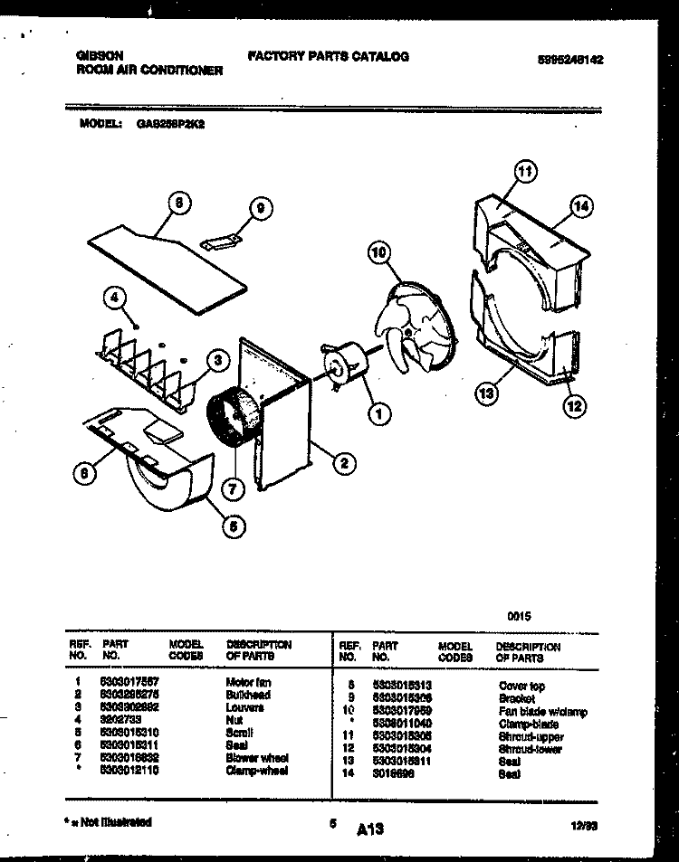 AIR HANDLING PARTS Diagram and Parts List for GAS258P2K2  Gibson Air Conditioner