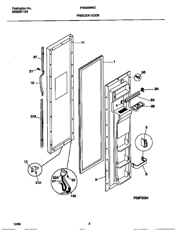 FREEZER DOOR Diagram and Parts List for FRS22WNCD4  Frigidaire Refrigerator