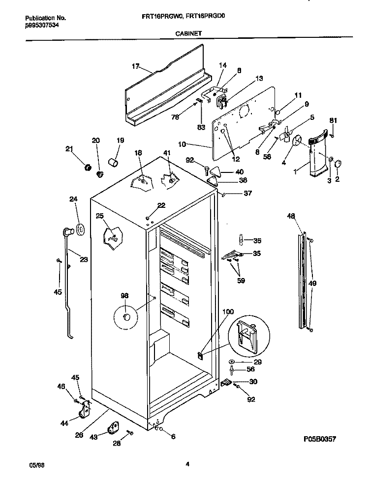 CABINET Diagram and Parts List for FRT16PRGD0  Frigidaire Refrigerator