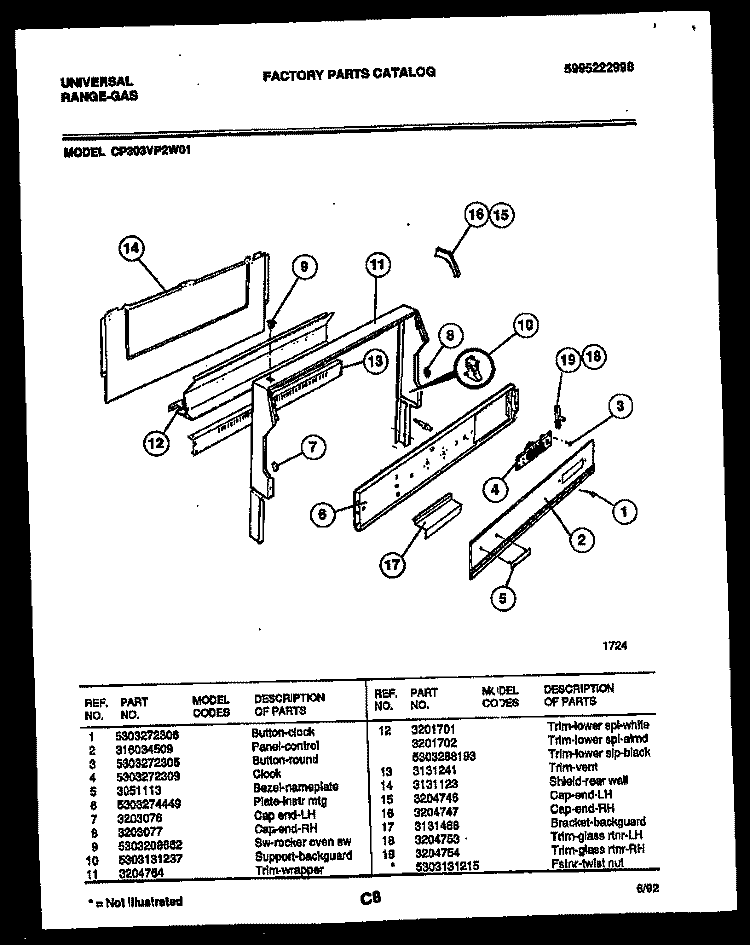 BACKGUARD Diagram and Parts List for CP303VP2J01  Uni Range