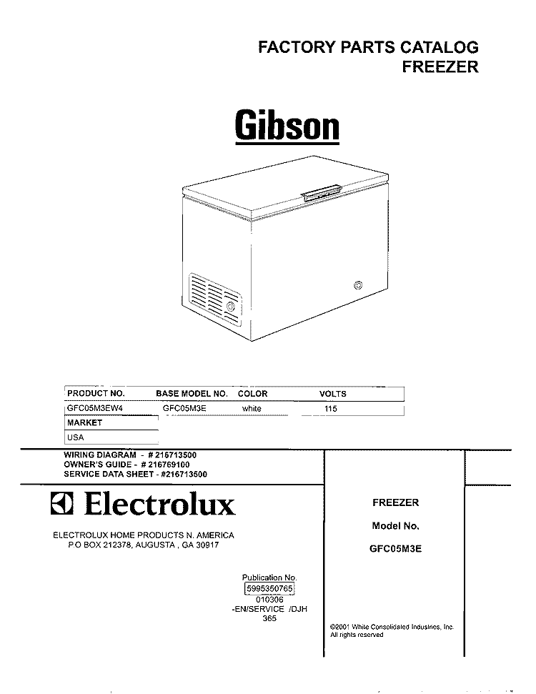 COVER Diagram and Parts List for GFC05M3EW4  Gibson Freezer