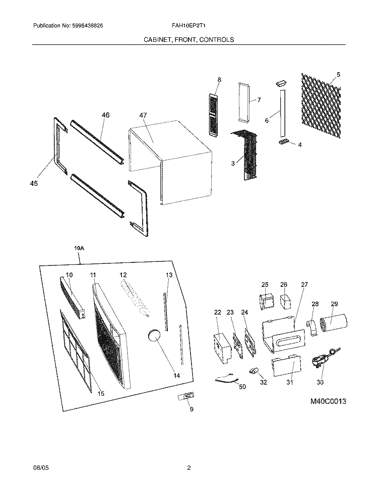 CABINET / FRONT / CONTROLS Diagram and Parts List for FAH10EP2T1  Frigidaire Air Conditioner