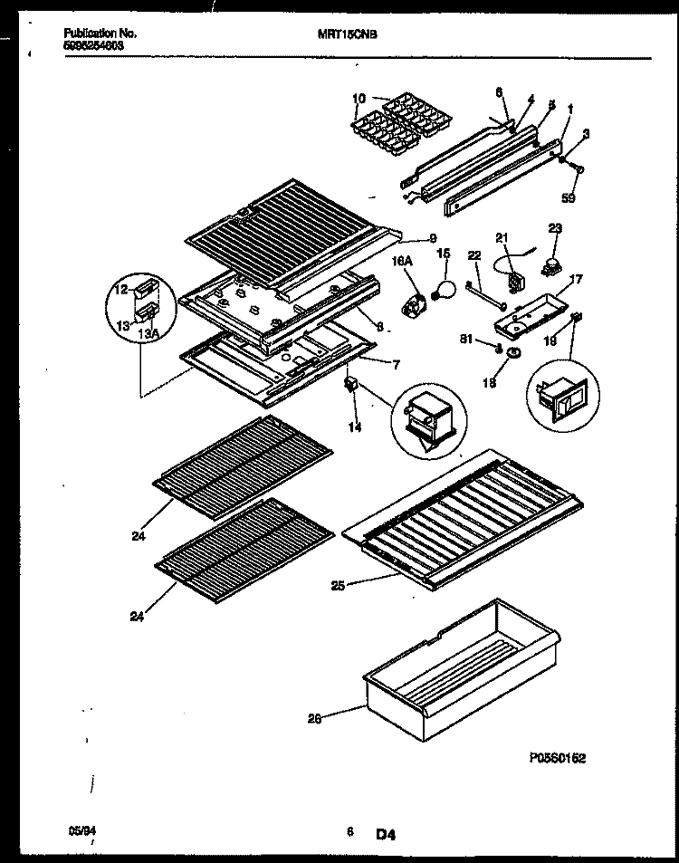 SHELVES AND SUPPORTS Diagram and Parts List for MRT15CNBD0  Frigidaire Refrigerator