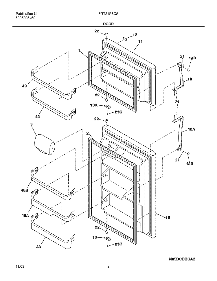 DOOR Diagram and Parts List for FRT21P6CSB1  Frigidaire Refrigerator