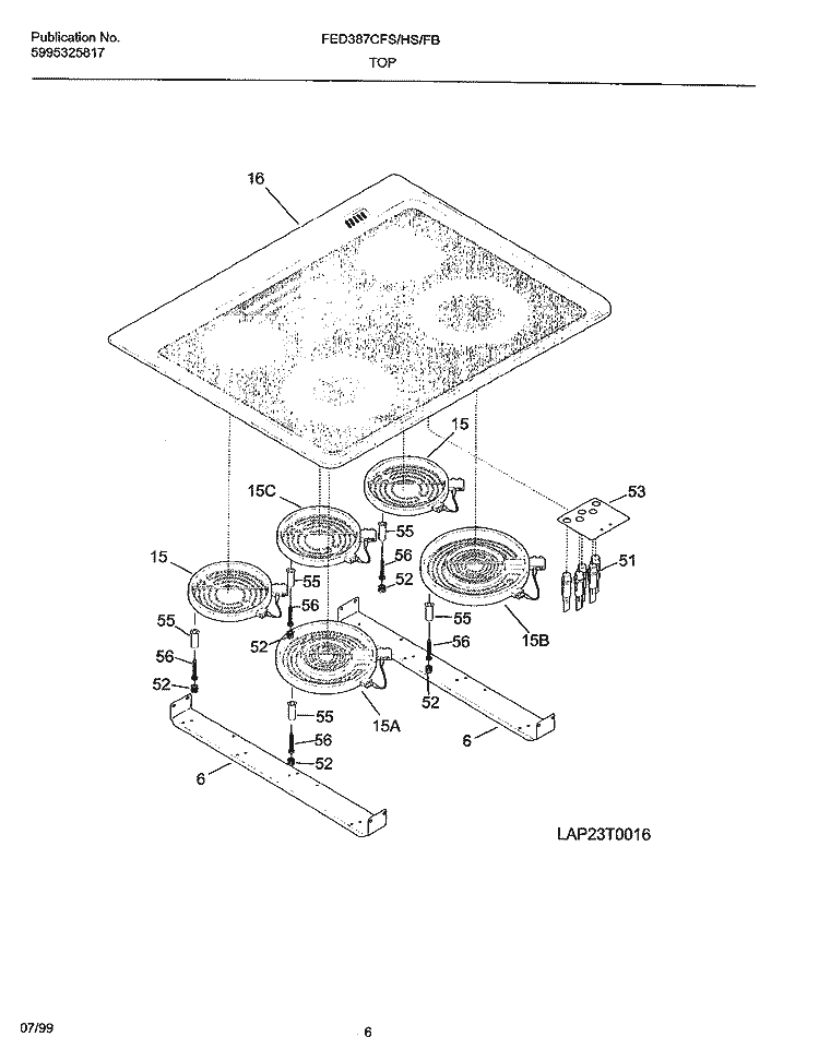 TOP / DRAWER Diagram and Parts List for FED387CFBF  Frigidaire Wall Oven