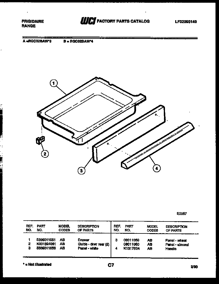DRAWER PARTS Diagram and Parts List for RGC32BAH3  Frigidaire Range