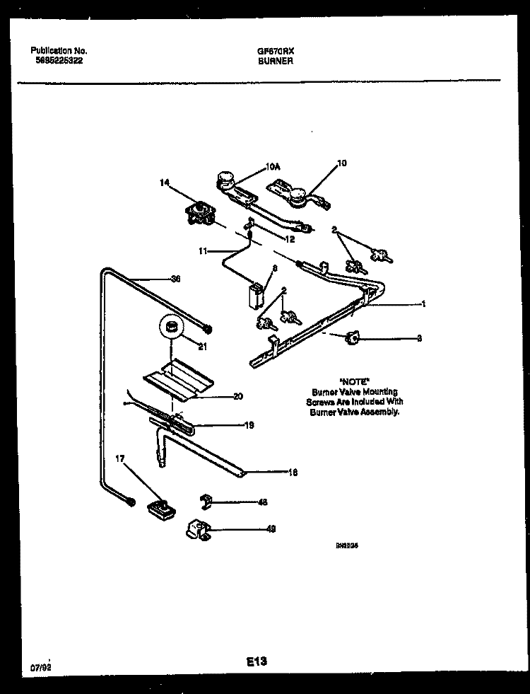 BURNER, MANIFOLD AND GAS CONTROL Diagram and Parts List for GF670RXW1  Frigidaire Range