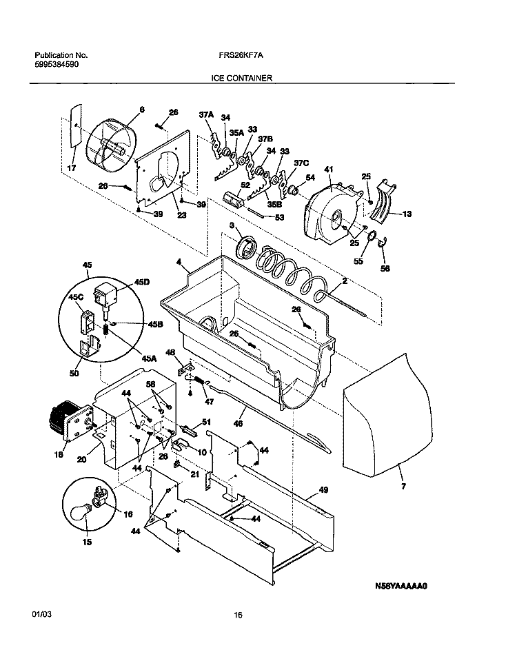 ICE CONTAINER Diagram and Parts List for FRS26KF7AB6  Frigidaire Refrigerator