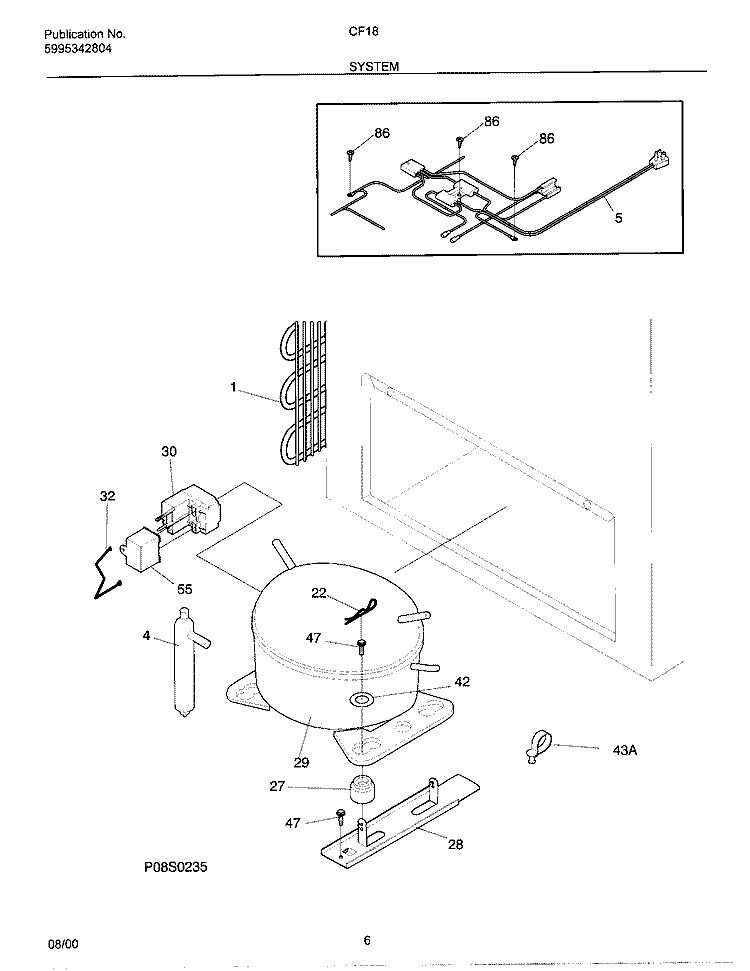 SYSTEM Diagram and Parts List for CF182  Frigidaire Freezer