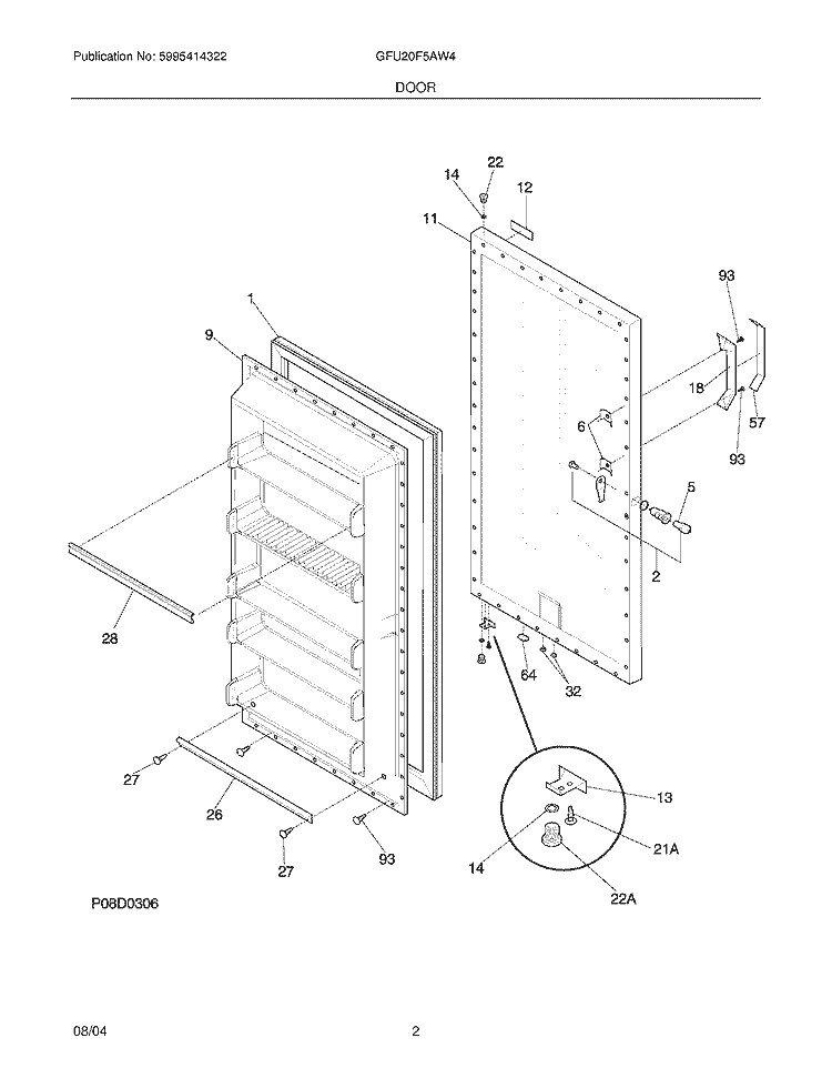 DOOR Diagram and Parts List for GFU20F5AW4  Gibson Freezer