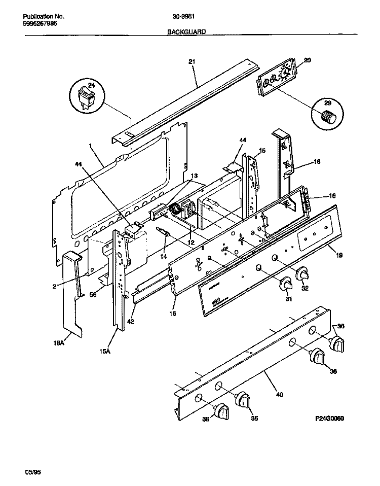 BACKGUARD Diagram and Parts List for 30-3981-23-05  Tappan Range