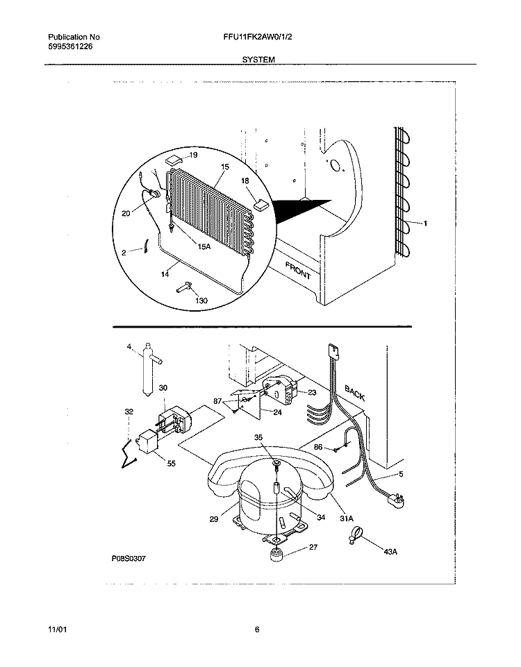 SYSTEM Diagram and Parts List for FFU11FK2AW0  Frigidaire Freezer