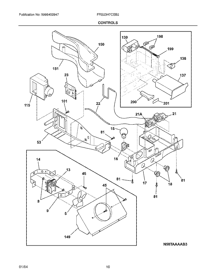 CONTROLS Diagram and Parts List for FRS23H7CSB2  Frigidaire Refrigerator