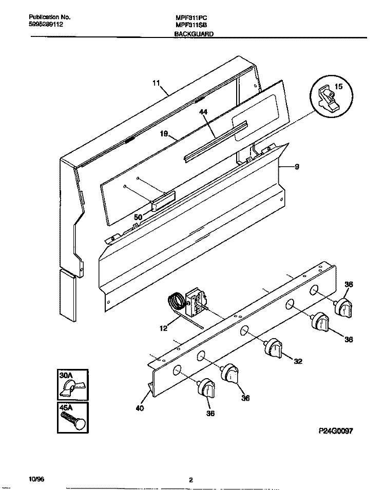 BACKGUARD Diagram and Parts List for MPF311SBDC  Frigidaire Range