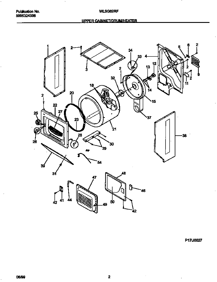 P17U0027 DRY CAB, DRM, HTR Diagram and Parts List for WLSG62RFD0  Frigidaire Washer Dryer Combo