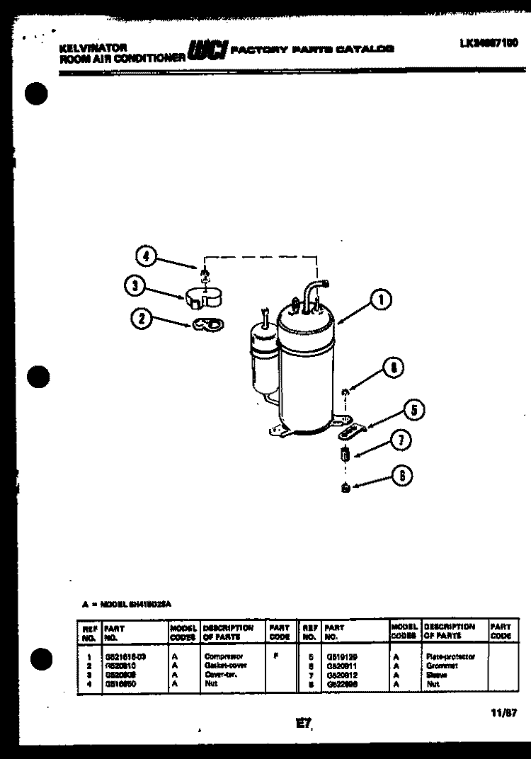 COMPRESSOR Diagram and Parts List for SH418D2SA  Kelvinator Air Conditioner