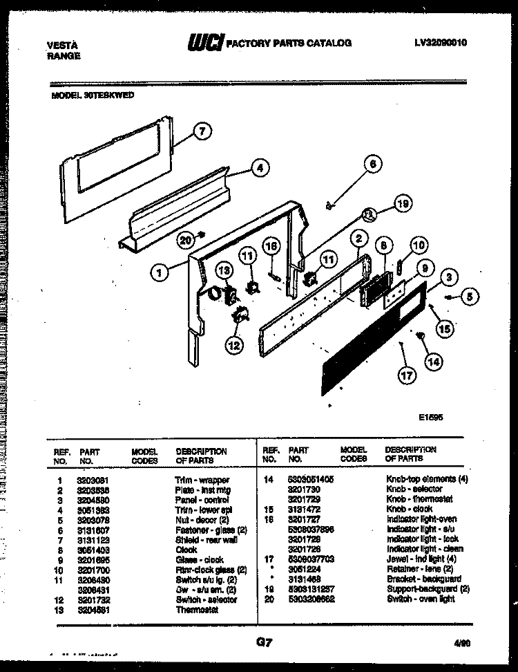 BACKGUARD Diagram and Parts List for 30TESKWED1  Tappan Range