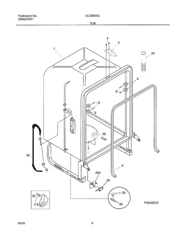 TUB Diagram and Parts List for GLDB958JS0  Frigidaire Dishwasher