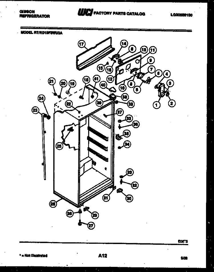 CABINET PARTS Diagram and Parts List for RD19F3WU3A  Gibson Refrigerator