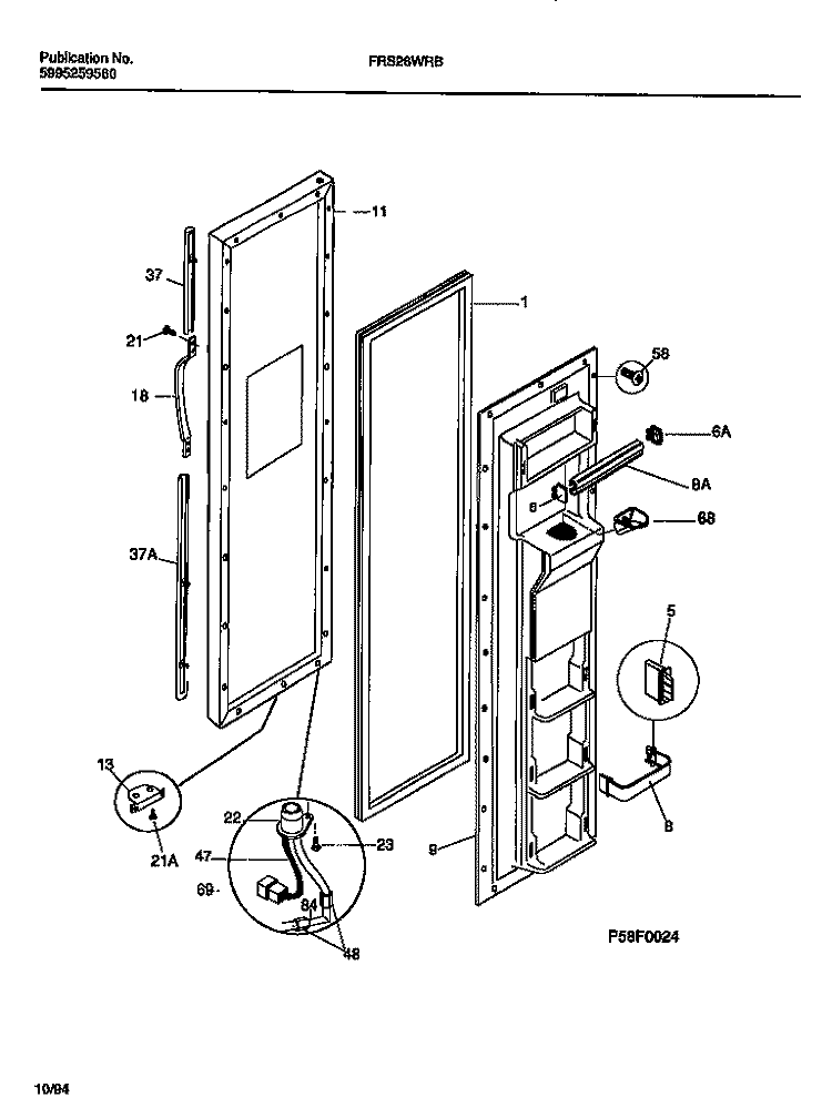 FREEZER DOOR SECTION Diagram and Parts List for FRS26WRBD0  Frigidaire Refrigerator