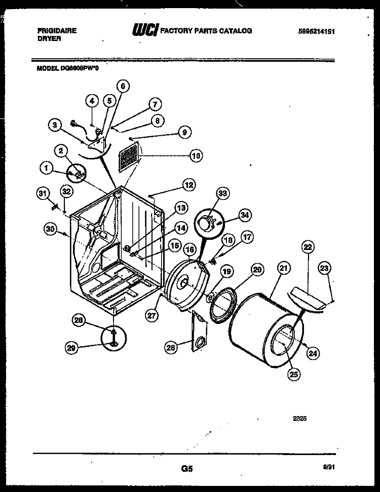 CABINET AND COMPONENT PARTS Diagram and Parts List for DG8600PW0  Frigidaire Dryer